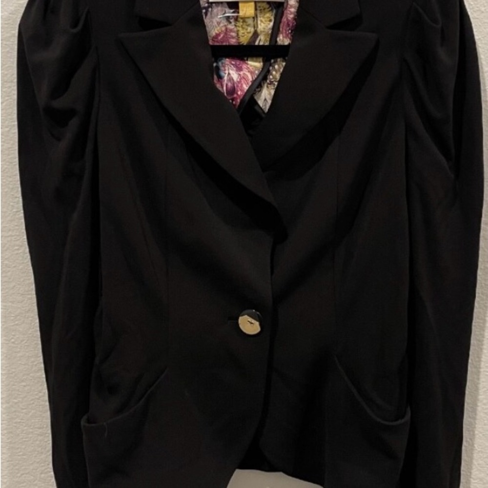Leifsdottir for Anthropologie Black Blazer with Floral Lining-size 6